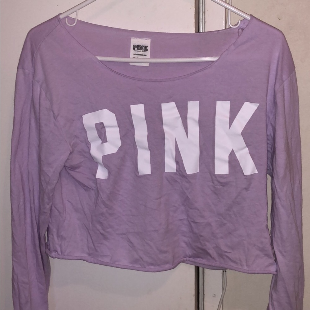 PINK Cropped Long Sleeve Logo Shirt